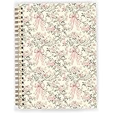 JWVK Coquette Pink Bow Spiral Notebook, Vintage Chinoiserie Floral Notebooks for Note Taking, Trendy Preppy Journals for Writing, Girly Aesthetic Journal Journaling, 5.5x8.3 Inch
