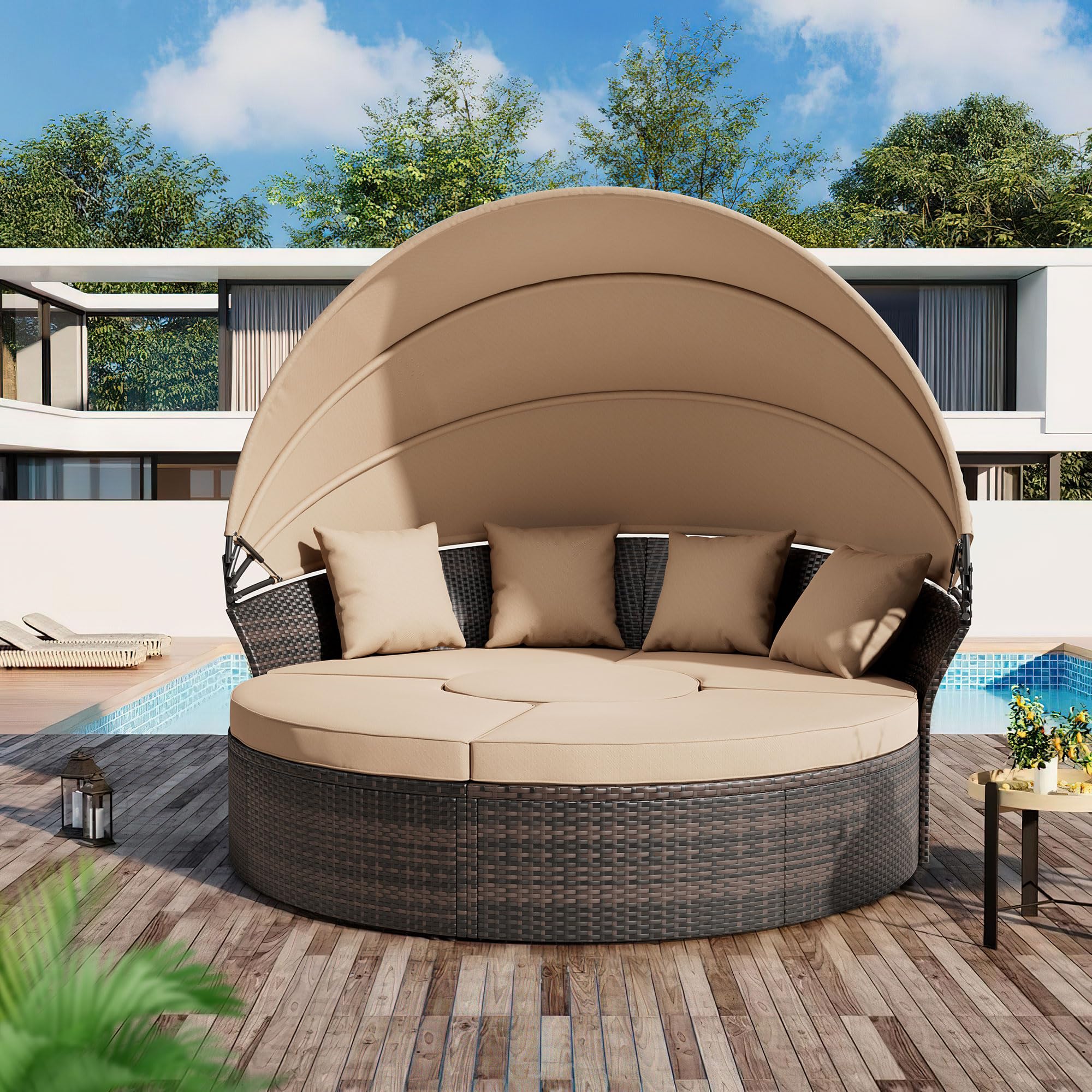 Crownland Outdoor Patio Canopy Bed Round Daybed