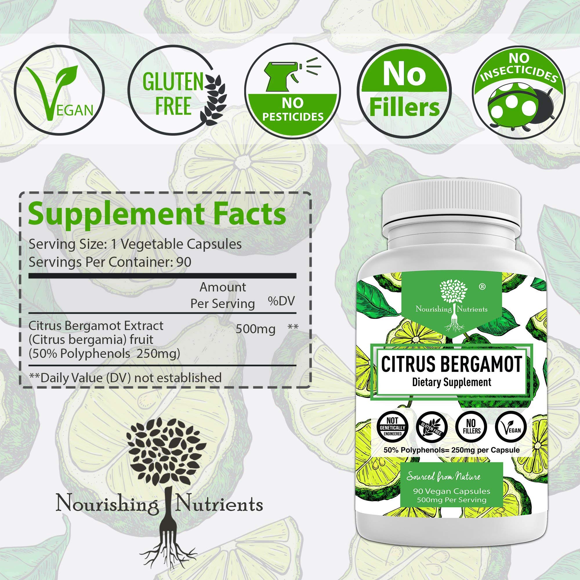 Organic Quality Citrus Bergamot Highest >50 Polyphenols Vegan 90