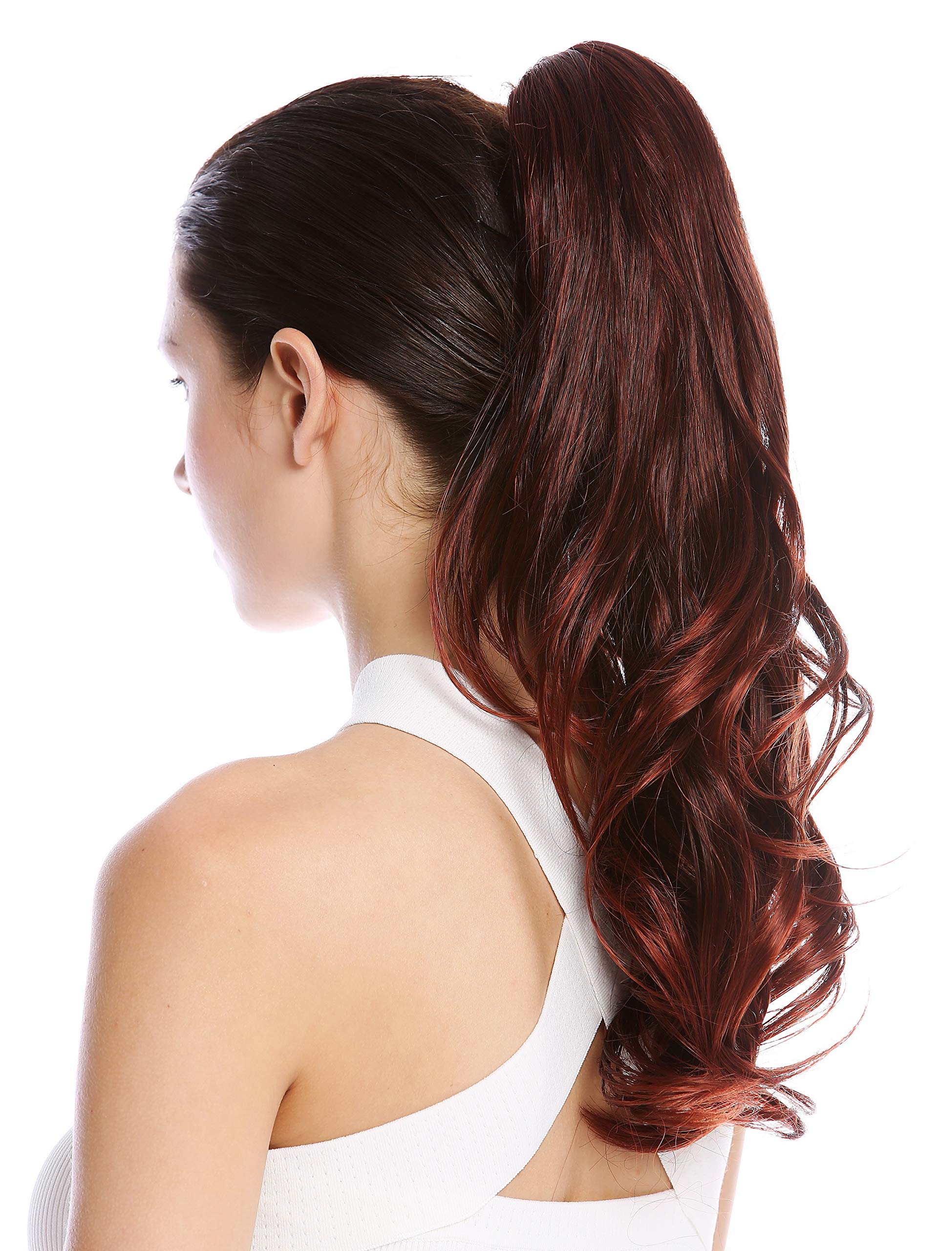 WIG ME UP - MKB-30-V-2T642 Ponytail Hairpiece Extensions optional Combs & Clamp long wavy slightly curled black streaked red highlights 17inch