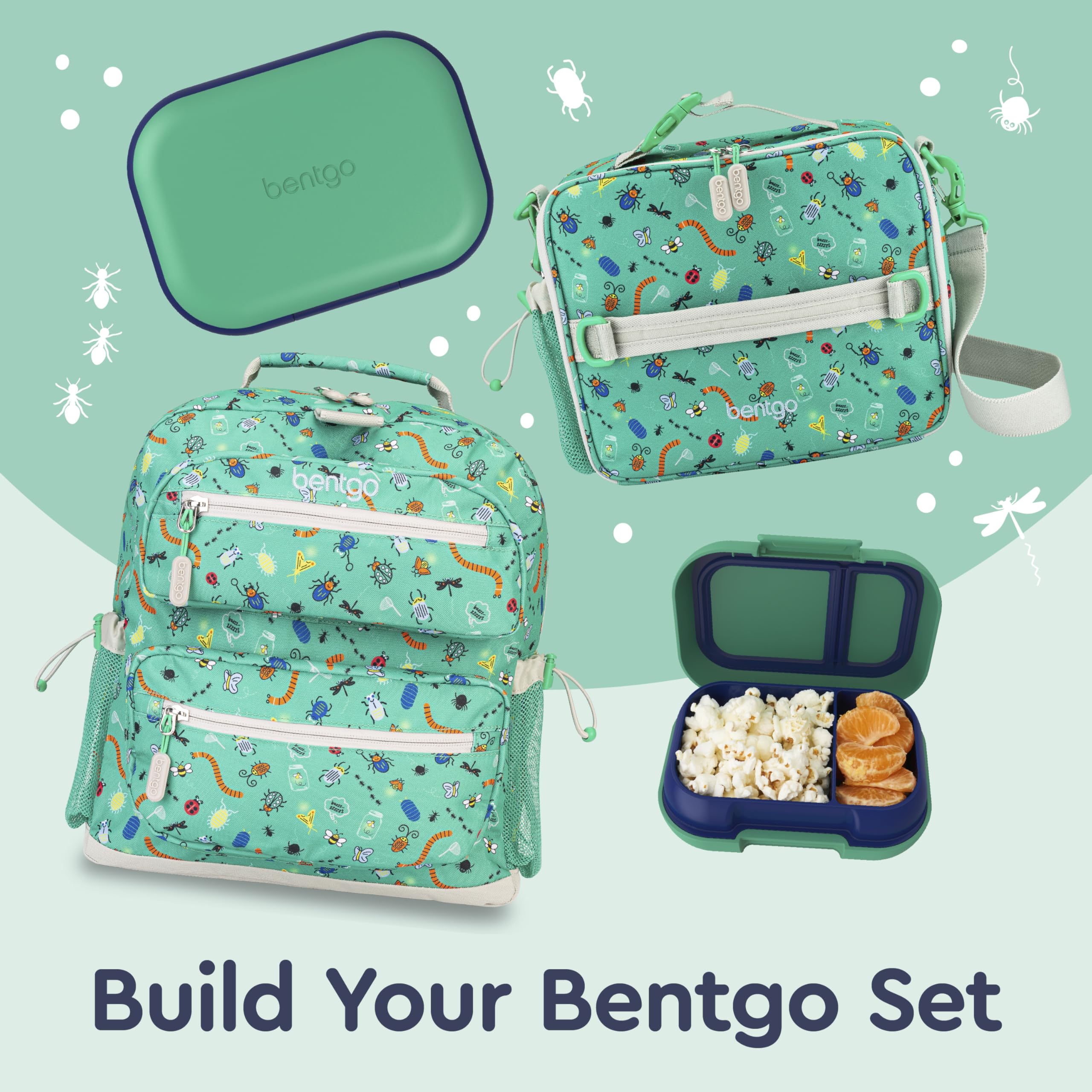 Bentgo Chill Kids Leak-Proof Lunch Box - 4-Compartment Bento Box with Built-In Ice Pack, 3.3 Cup Capacity, PFAS & BPA-Free, Microwave & Dishwasher Safe, Ideal Size for Ages 3 to 7 (Green/Navy)