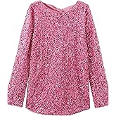 HYLLGUD Women's Sequin Dress with Bow Long Flared Sleeve Shiny Glitter Back Tie Knot Dresses Party Concert Night Out