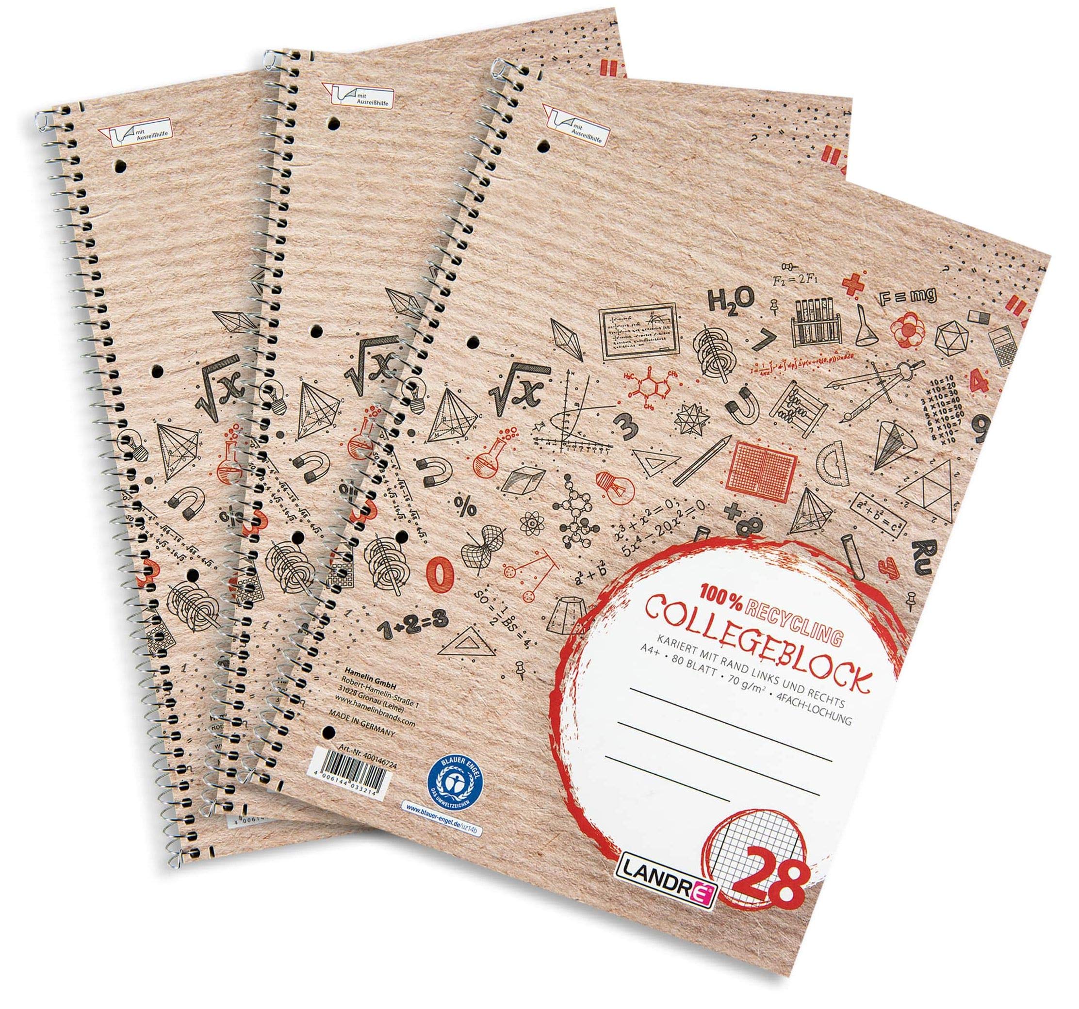 Landré Notepad A4 Recycled Squared 80 Sheets (Pack of 3)