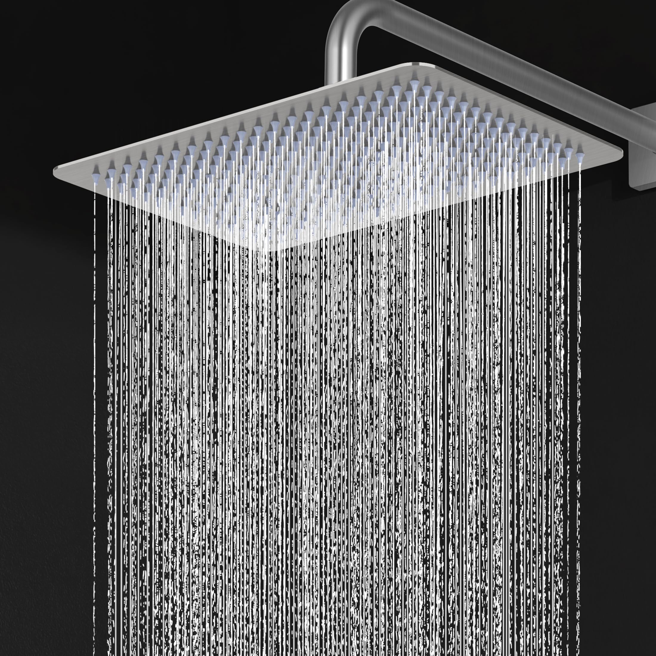 KES 12-inch Rainfall Shower Head, Rectangular Fixed Showerhead Replacement, High-Pressure Rainfall Shower Head Adjustable, Ceiling or Wall Mount, Brushed Steel, 18/8 Stainless Steel, J215S12F25-BS