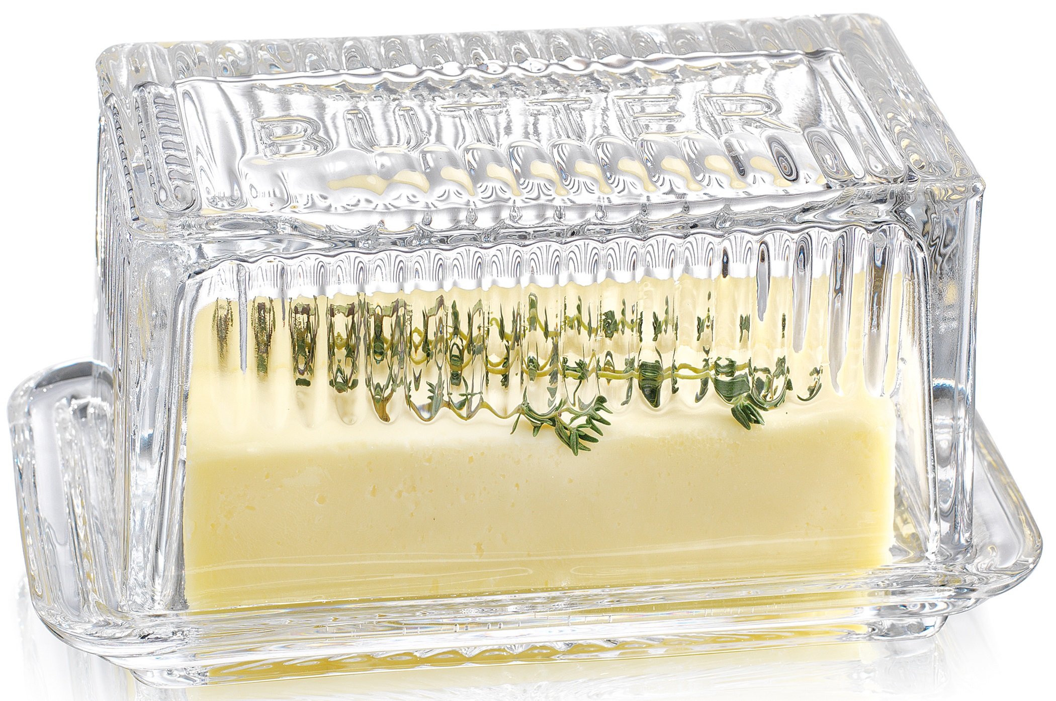 Attractive Large Glass Butter Dish with Lid Cover 1 Lb. Capacity S