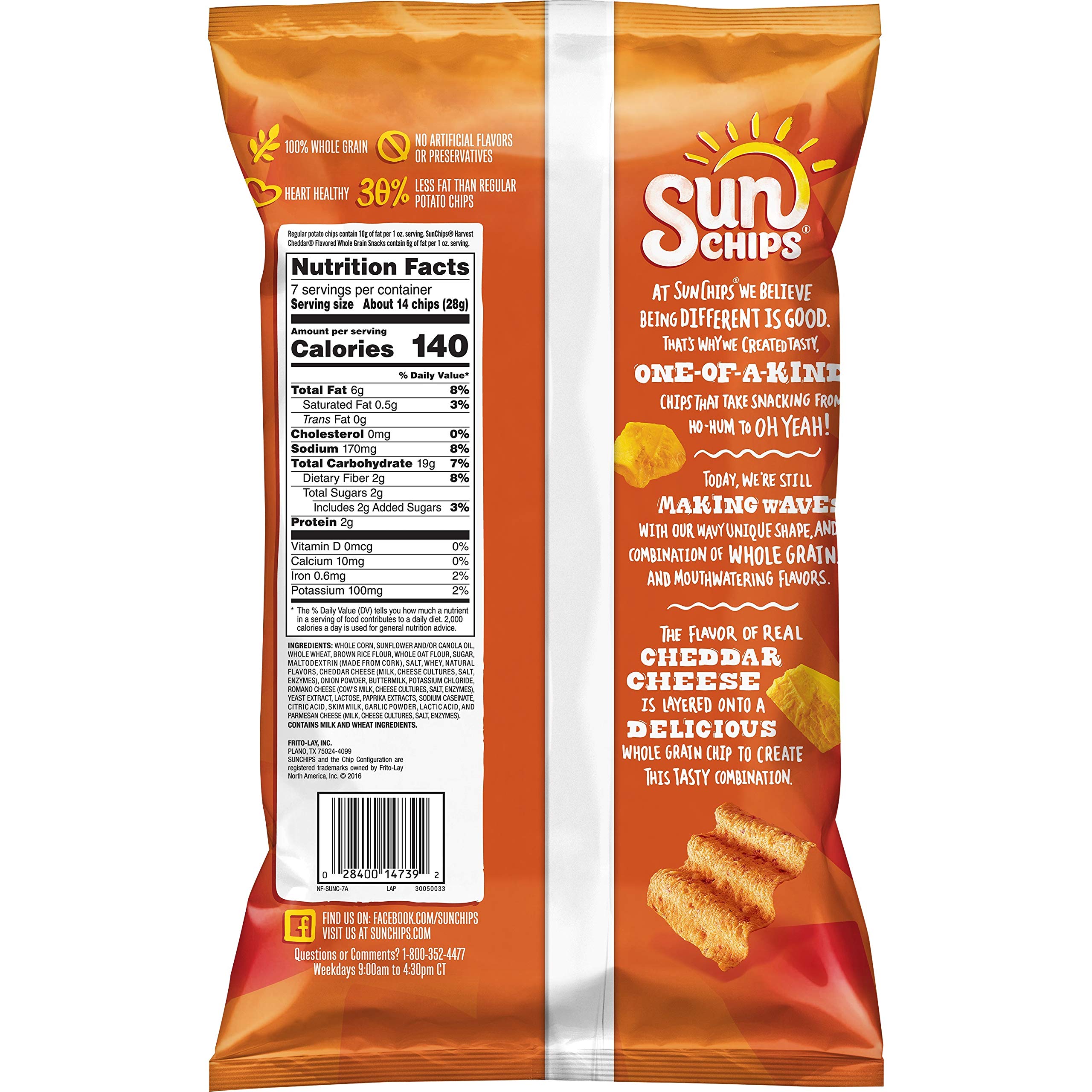 SunChips Harvest Cheddar Flavored Multigrain Snacks, 7 Ounce