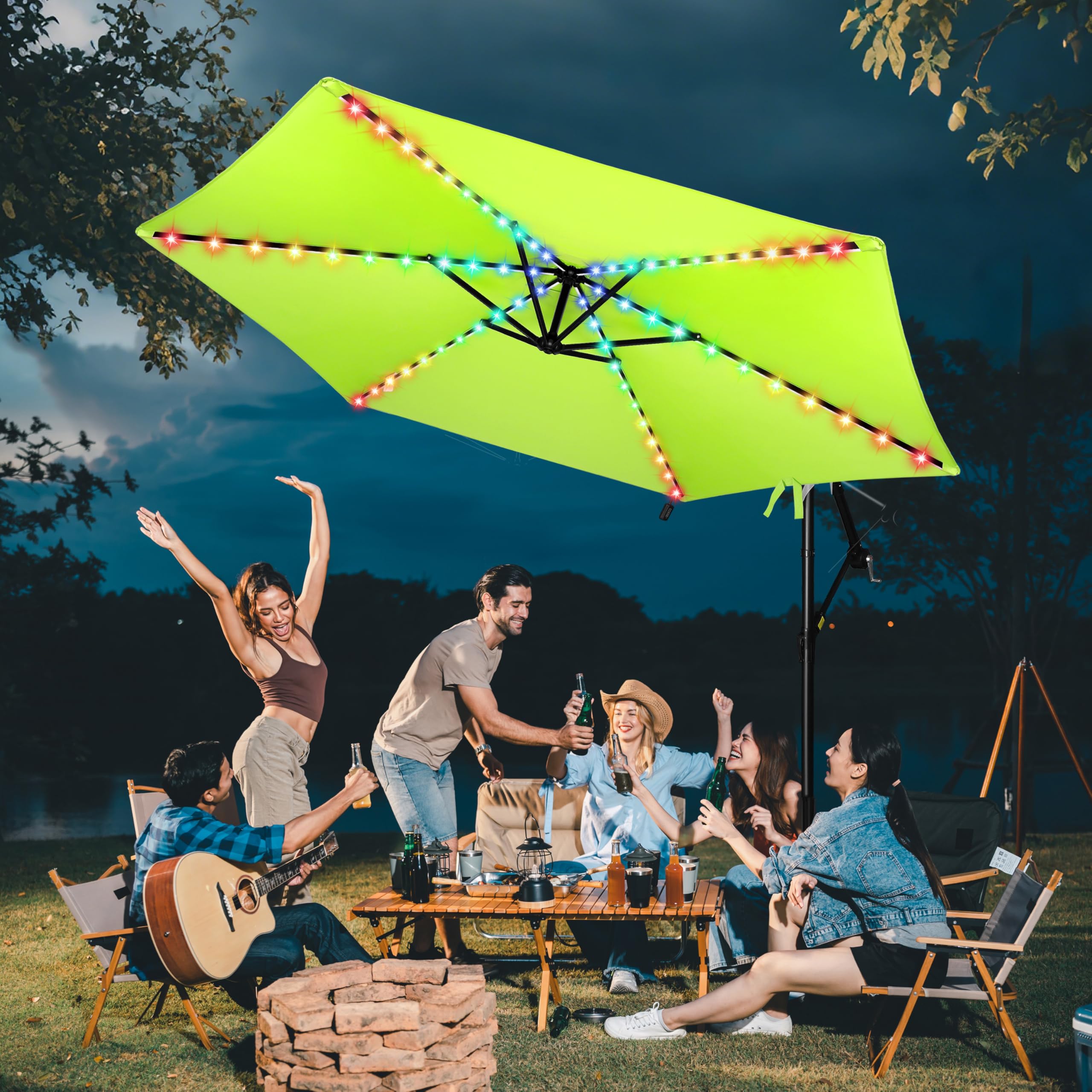 Photo 1 of FRUITEAM Solar Colorful LED Lights Offset Patio Umbrella, 10 FT Heavy Duty Cantilever Outdoor Umbrella with 200+ Light Modes, All-Weather UV Protection Sun Shade for Garden, Backyard (Apple-Green)