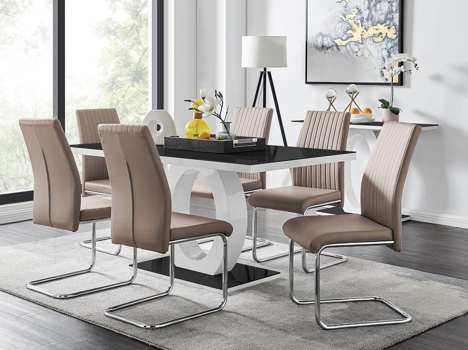Furniturebox Uk Giovani Modern Black White High Gloss Glass Dining Table Set And 6 Modern Lorenzo Chairs Set Dining Table 6 Beige Cappuccino Grey Chairs Amazon Co Uk Kitchen Home