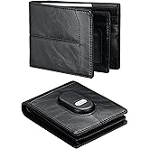 Leather Wallet for Samsung Galaxy SmartTag2: Wallet for Men Slim Minimalist Compatible with Samsung Tracker Tag - RFID Blocking Bifold Wallet with ID Window