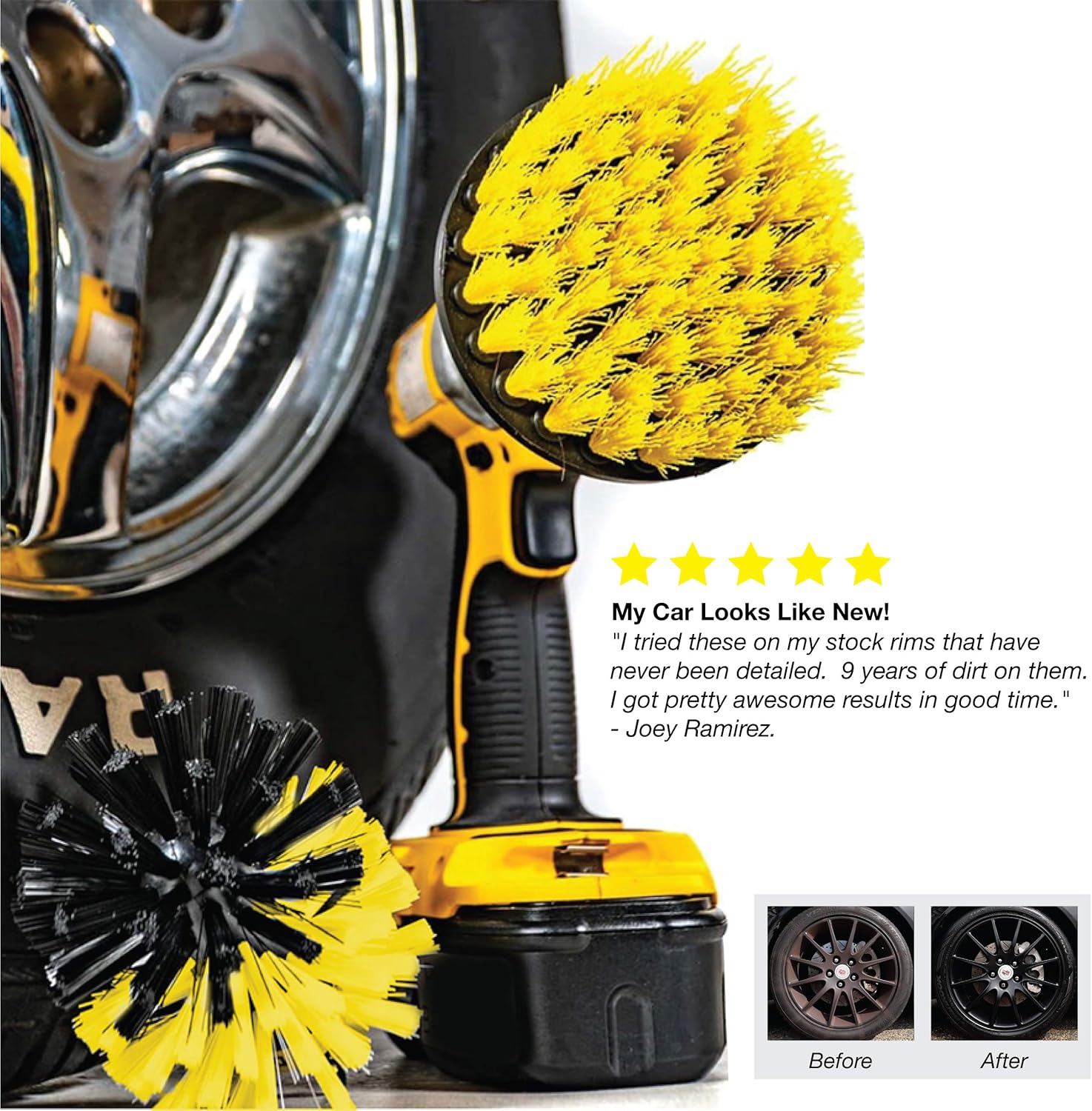 Wheel Brush Kit for Tire and Rim Cleaning | 4 pc Drill Brush Car Detailing Attachment Set | Auto Detail and Scrub Brushes | Car Wash Supplies for Cleaner Cars, RVs, Tires, Rims, Wheels, and Vehicles: Automotive