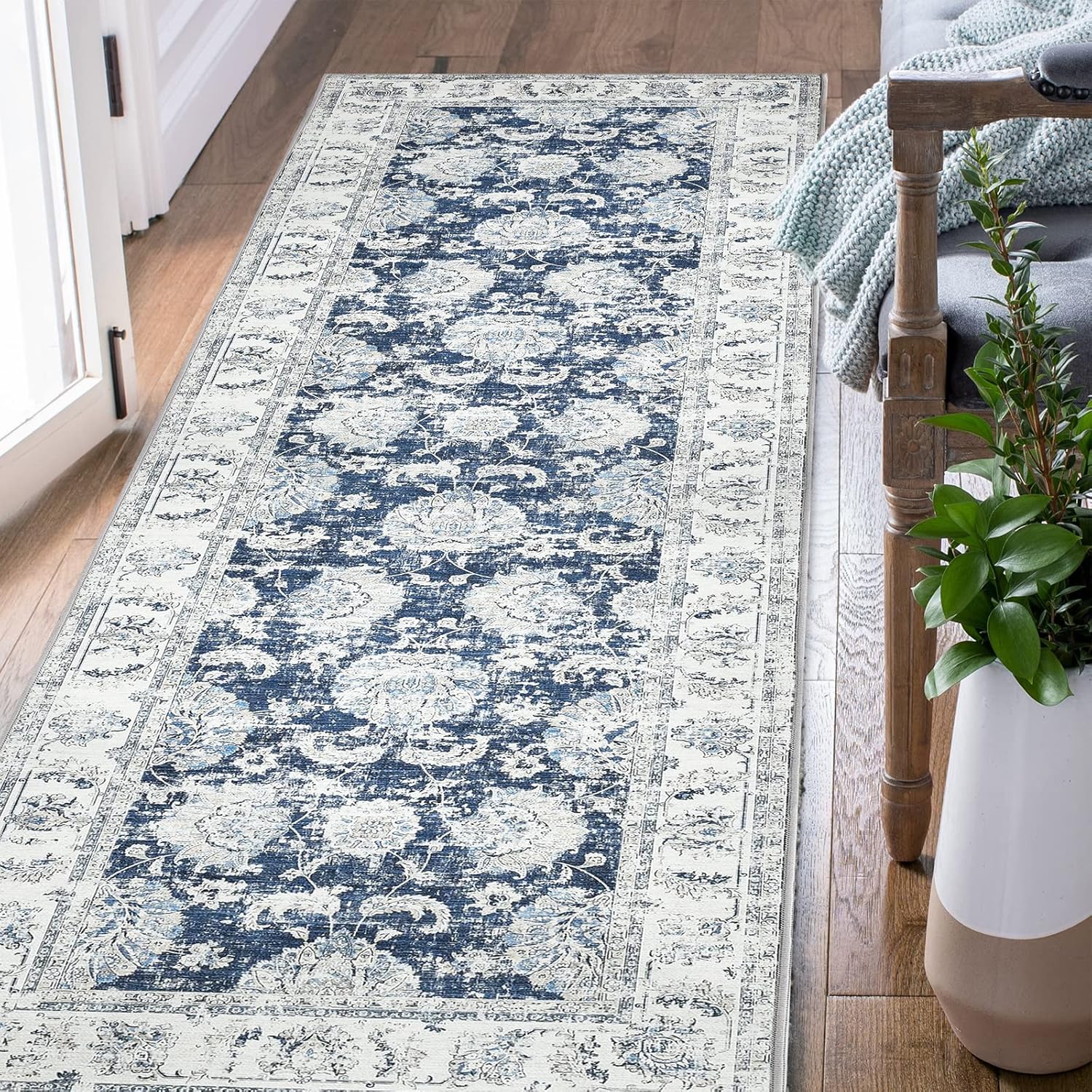 Rugs, Pads & Protectors - jinchan Runner Rug 3x7 Hallway Vintage Rug Kitchen Washable Runner Rug Floral Print Floor Cover Indoor Thin Rug Retro Mat Accent Rug Bathroom Laundry Room Bedroom Farmhouse Dark Blue