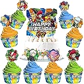 Treasures Gifted Officially Licensed BEYBLADE BURST Cake Topper Set - (1) BEYBLADE Cake Topper &amp; (24) BEYBLADE Cupcake Topper &amp; Wrappers - BEYBLADE Birthday Party Supplies - BEYBLADE Party Supplies