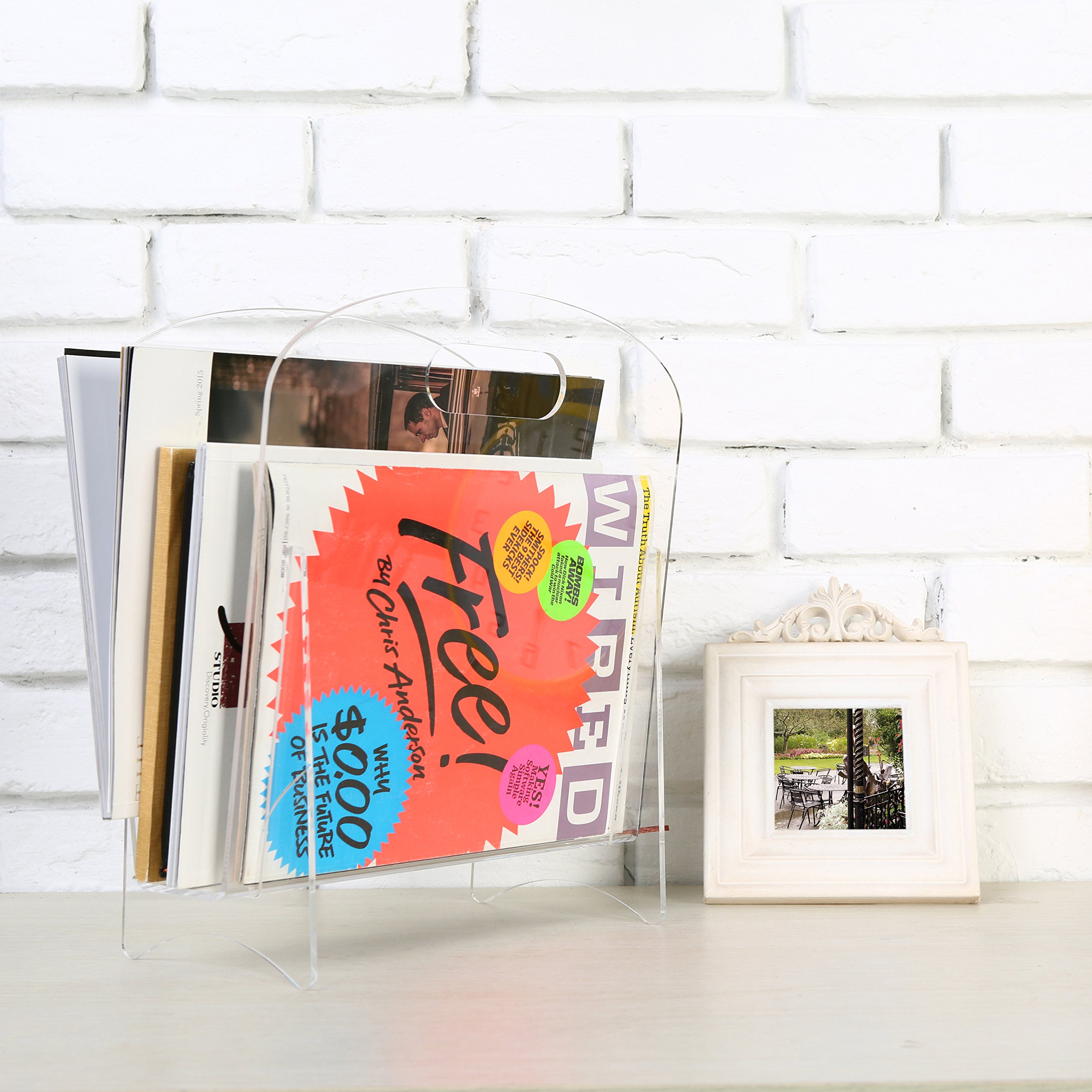 Freestanding Modern Clear Acrylic Magazine Holder Display Stand/File