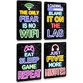 Drsoum Video Gamer Room Decor for Boys Gaming Wall Decor Neon Gaming Room Metal Sign 12 x 8 Inch Set of 4 - Gamer Wall Decor Teenage Boy Room Decor