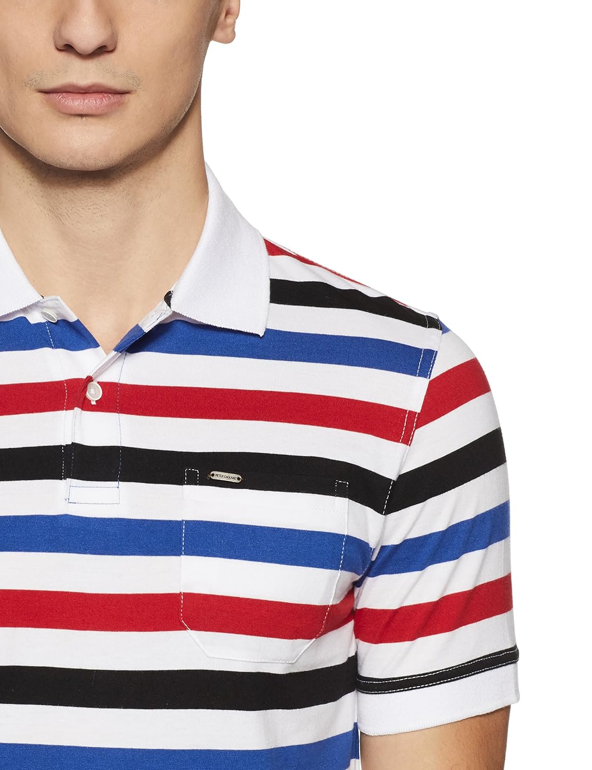 peter england men's striped regular fit synthetic polo
