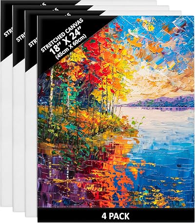 BELLE VOUS 4 Pack Blank Canvas 45 x 60 cm Pre-Stretched Large Canvases