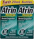 Afrin No Drip Severe Congestion Pump Mist Nasal Spray 12 Hour relief 20 mL Bottle (Pack of 2)