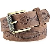 F&L CLASSIC Men's full Grain Vintage Distressed leather Belt,easy to change Roller buckle,1.5" Wide,USA,
