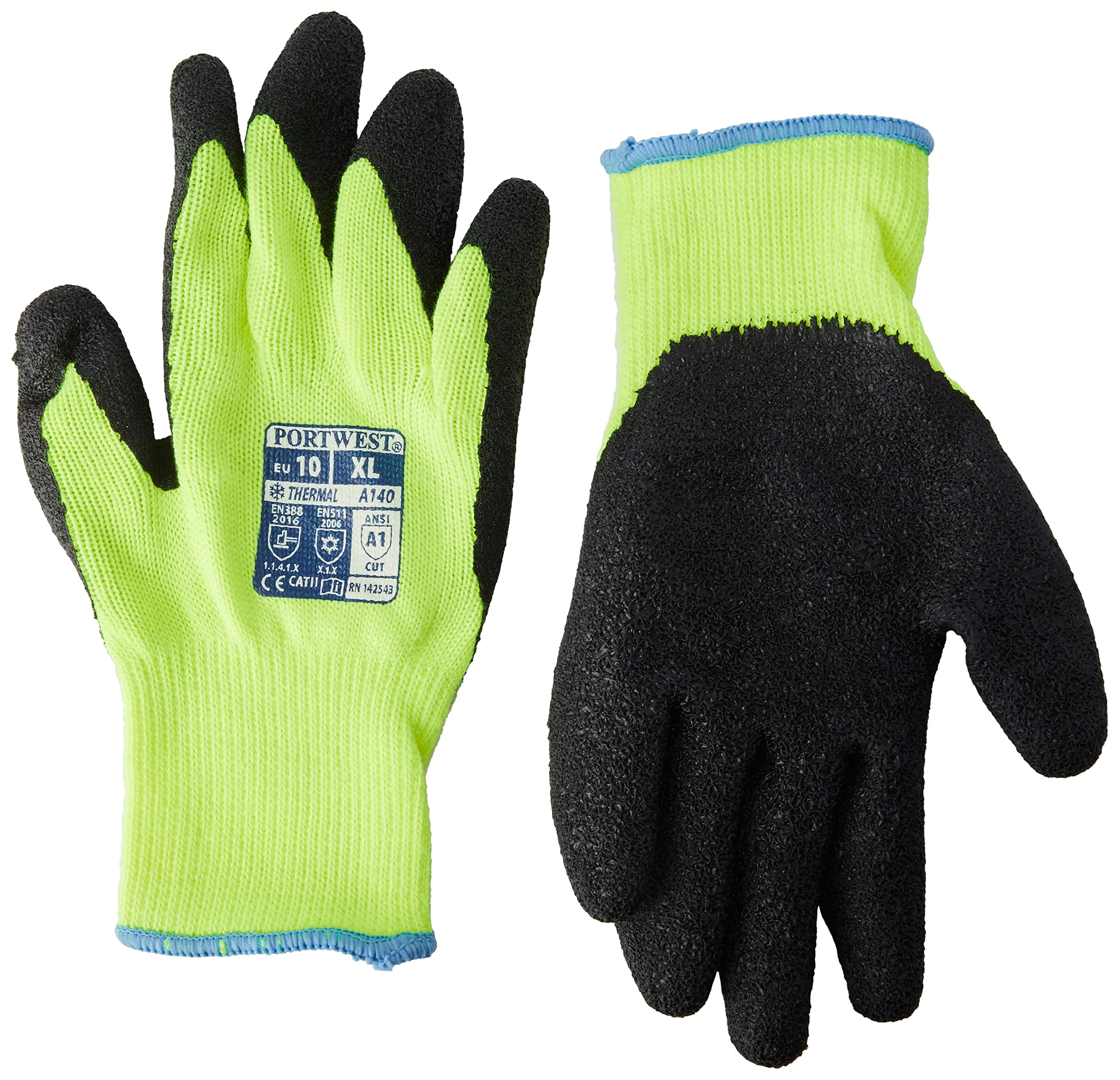 Portwest A140 Heavy Duty Thermal Grip Glove, Latex Black, X Large
