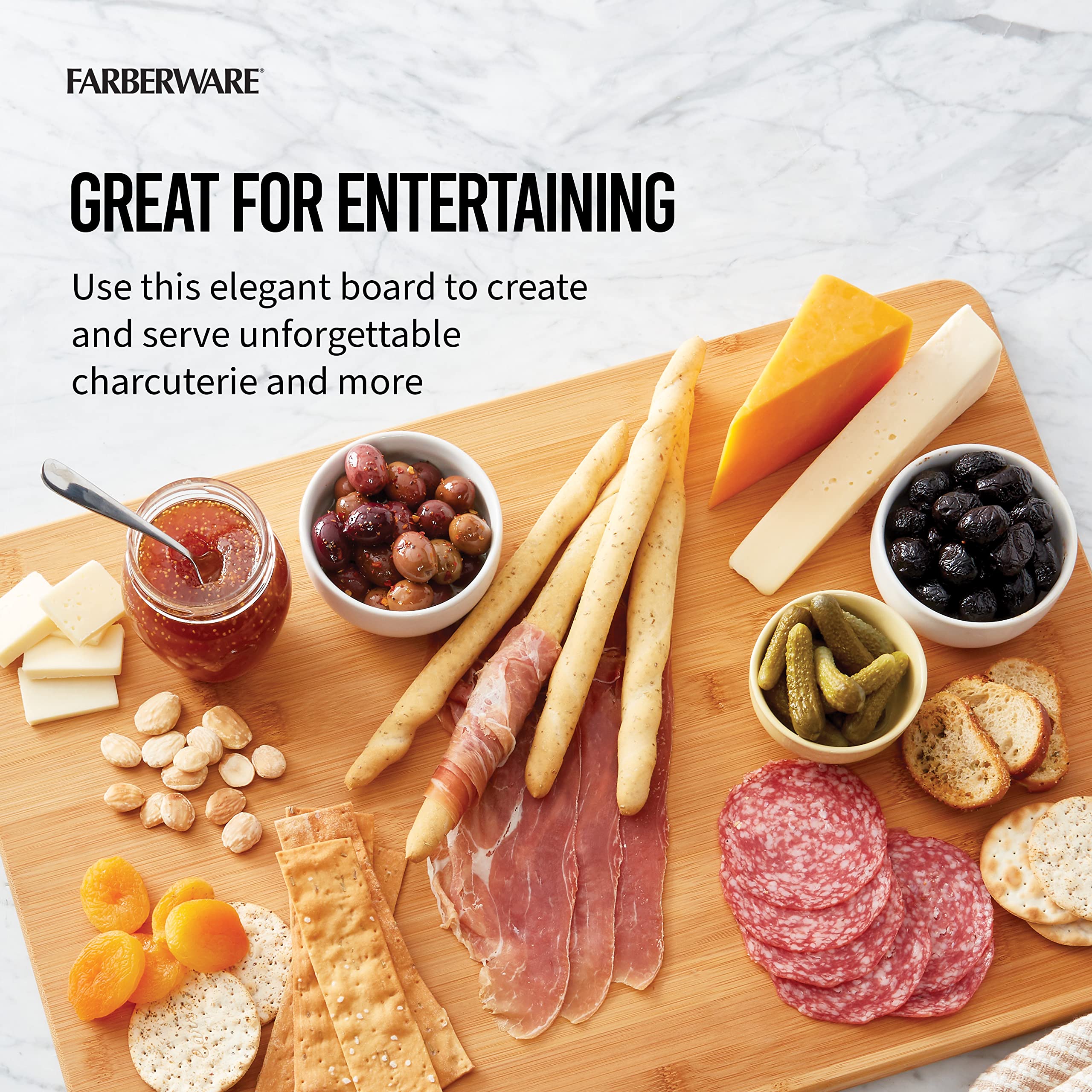Farberware Extra-Large Wood Cutting Board, Reversible Chopping Board for Kitchen Meal Prep and Serving, Charcuterie Board, 14.17-Inch x 20.08-Inch, Bamboo