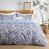 Bedsure Duvet Cover Queen Size - 100% Cotton Reversible Floral Queen Duvet Cover Set with Zipper Closure, 3 Pieces Soft & Breathable Vintage Indigo Blue Bedding Set with 2 Pillow Shams 20"x26"