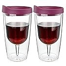 Southern Homewares Wine Tumbler - 10oz Insulated Vino Double Wall Acrylic With Merlot Red Drink Through Lid - Wine 2Go!, Set of 2