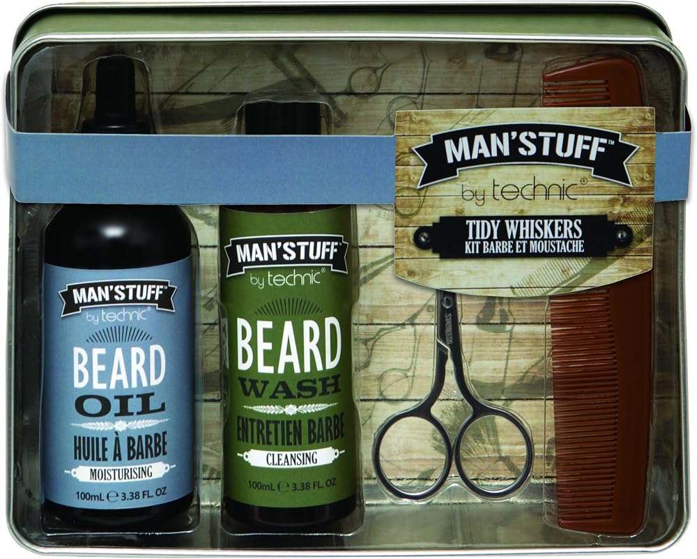 Technic Man Stuff Tidy Whiskers Bath and Body Grooming Set Beard Care Tin