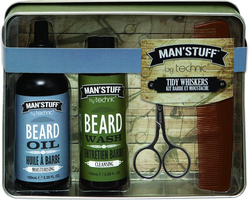 Technic Man Stuff Tidy Whiskers Bath and Body Grooming Set Beard Care Tin