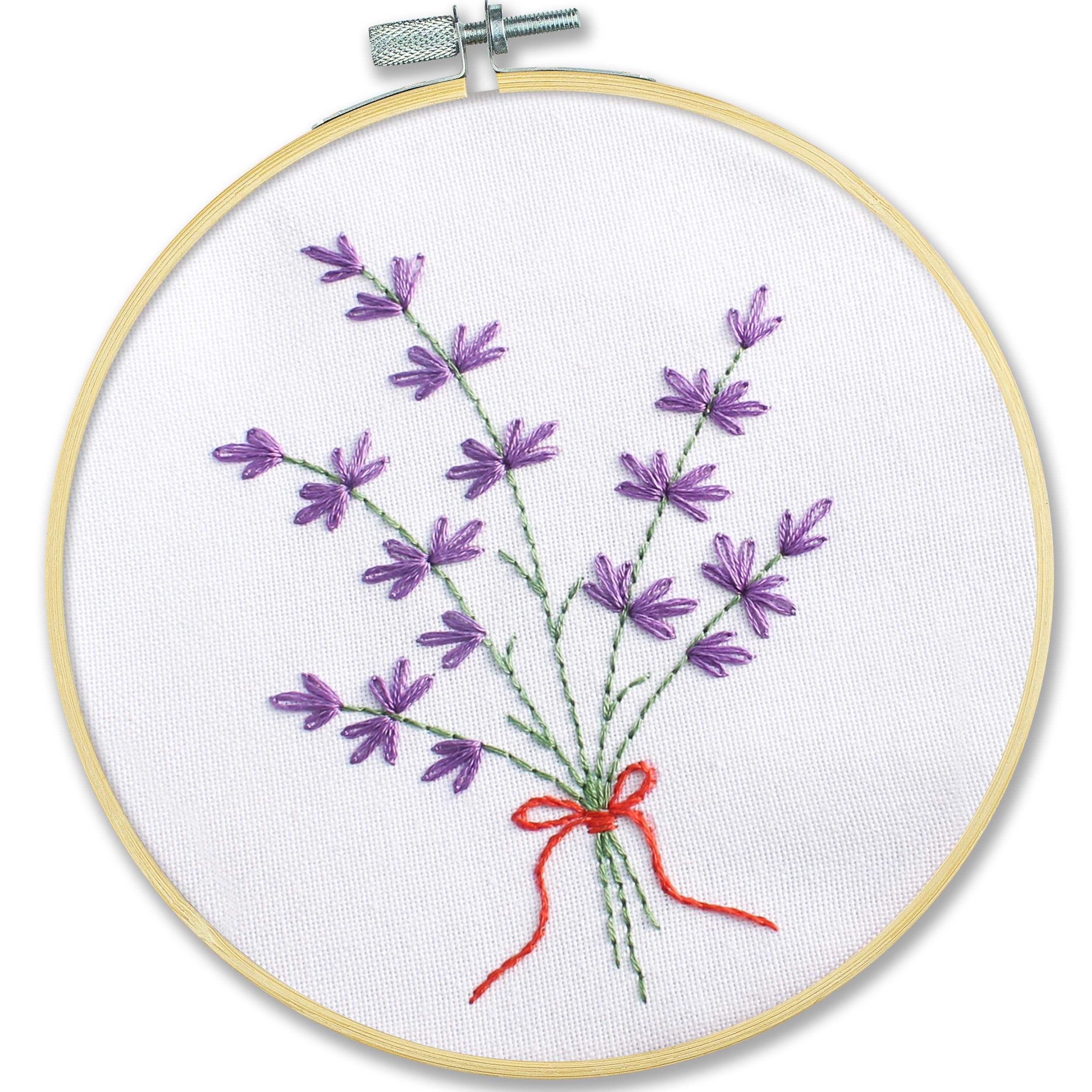 Embroidery Kit for Beginners 'Lavender' - Fun Starter Kit for Hand Embroidery with Stamped Pattern, Pre-Sorted Floss and Bamboo Hoop - for Adults and Kids