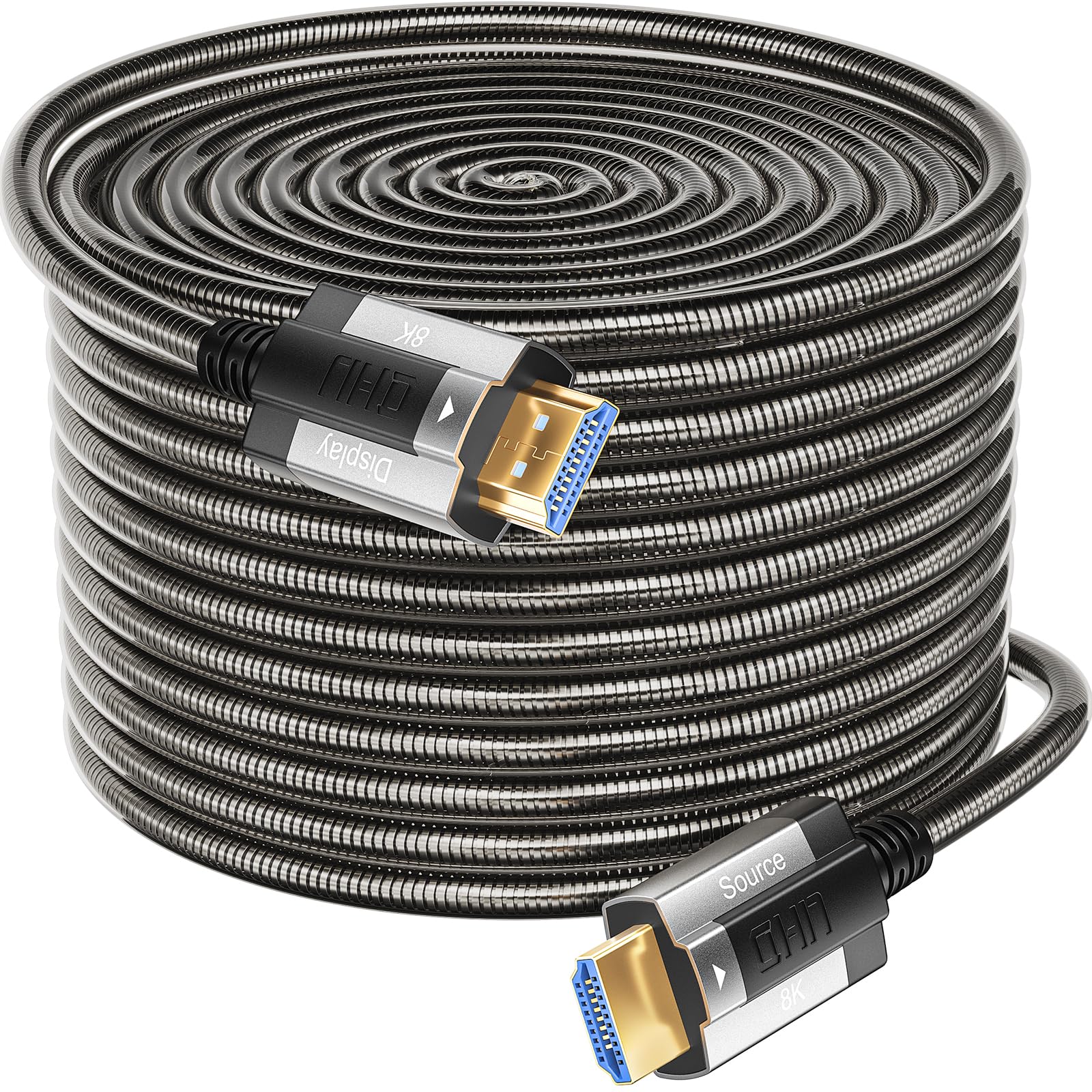 Siwket 8K HDMI Fibre Optic Cable 15 m, Steel Armour Optical HDMI 2.1 Cable 48 Gbps Ultra High Speed 8K@60Hz 4K@120Hz Dynamic HDR eARC Dolby HDCP 2.2 & 2.3 for HDTV/Projector/Home Cinema/TV