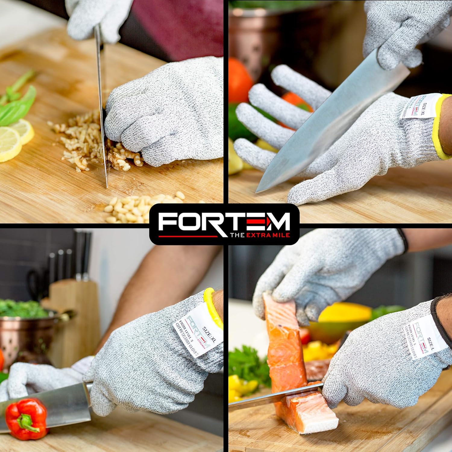 Fortem Cut Resistant Gloves, 2 Pairs (4 Gloves), Level 5 Protection, Food Grade, EN388 Certified (Medium) - - 