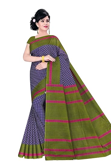 Women's Pure Cotton Saree without Blouse Piece (2279, Navy Blue)
