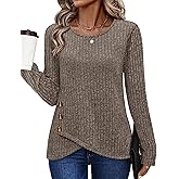 XIEERDUO Tunic Sweaters for Women Long Sleeve Shirts Crew Neck Tops with Buttons Fall Fashion Outfits Winter Clothing