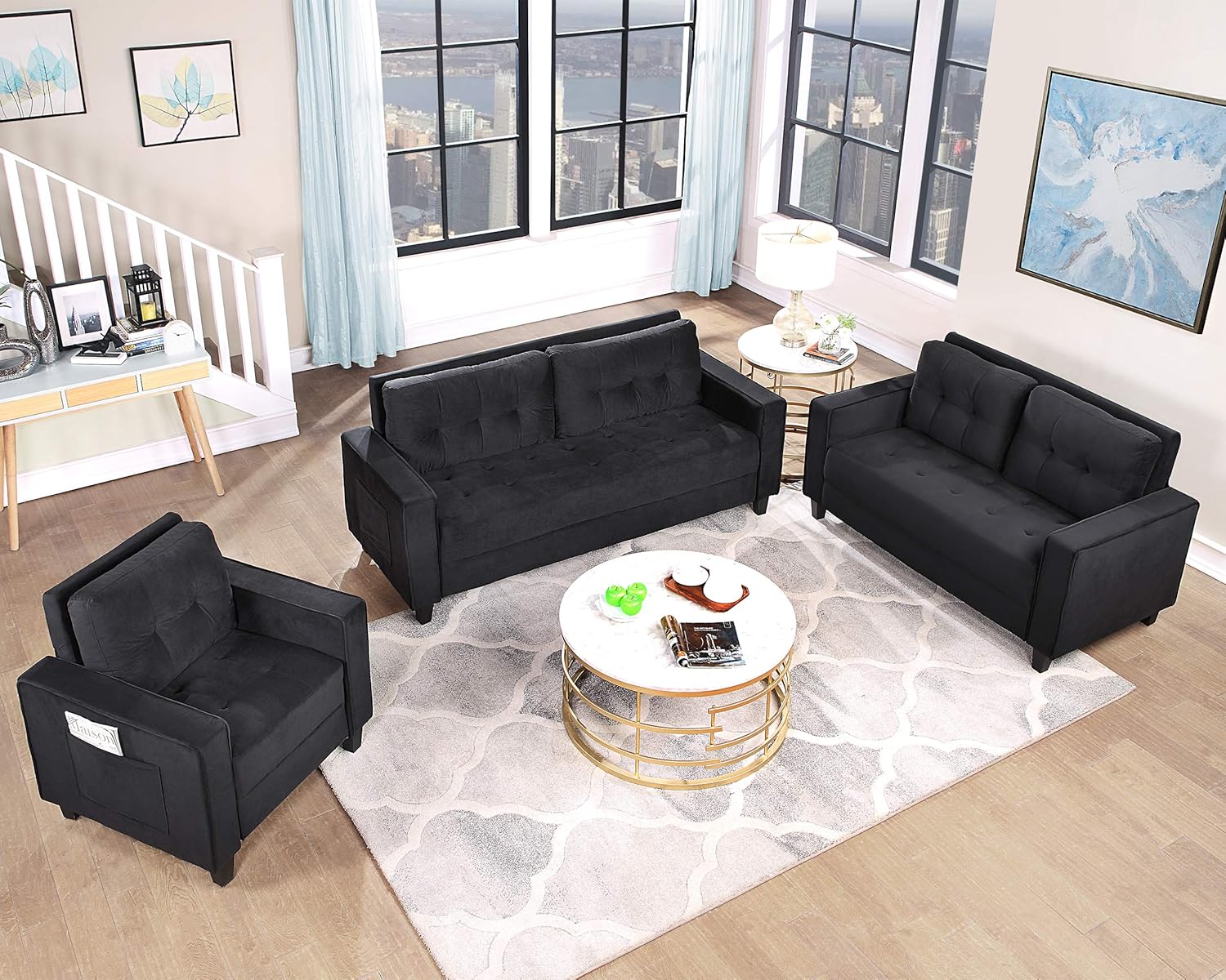 STARTOGOO Couch Piece, Living Room Loveseat Single Chair Sectional Sofa Set Grey (1+2+3-Seat), Black 2: Furniture & Decor