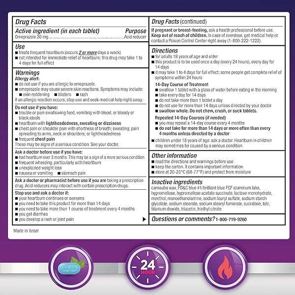 AMAZON BASIC CARE OMEPRAZOLE DELAYED RELEASE TABLETS 20 MG, COOL MINT, ACID REDUCER, TREATS FREQUENT HEARTBURN, 42 COUNT