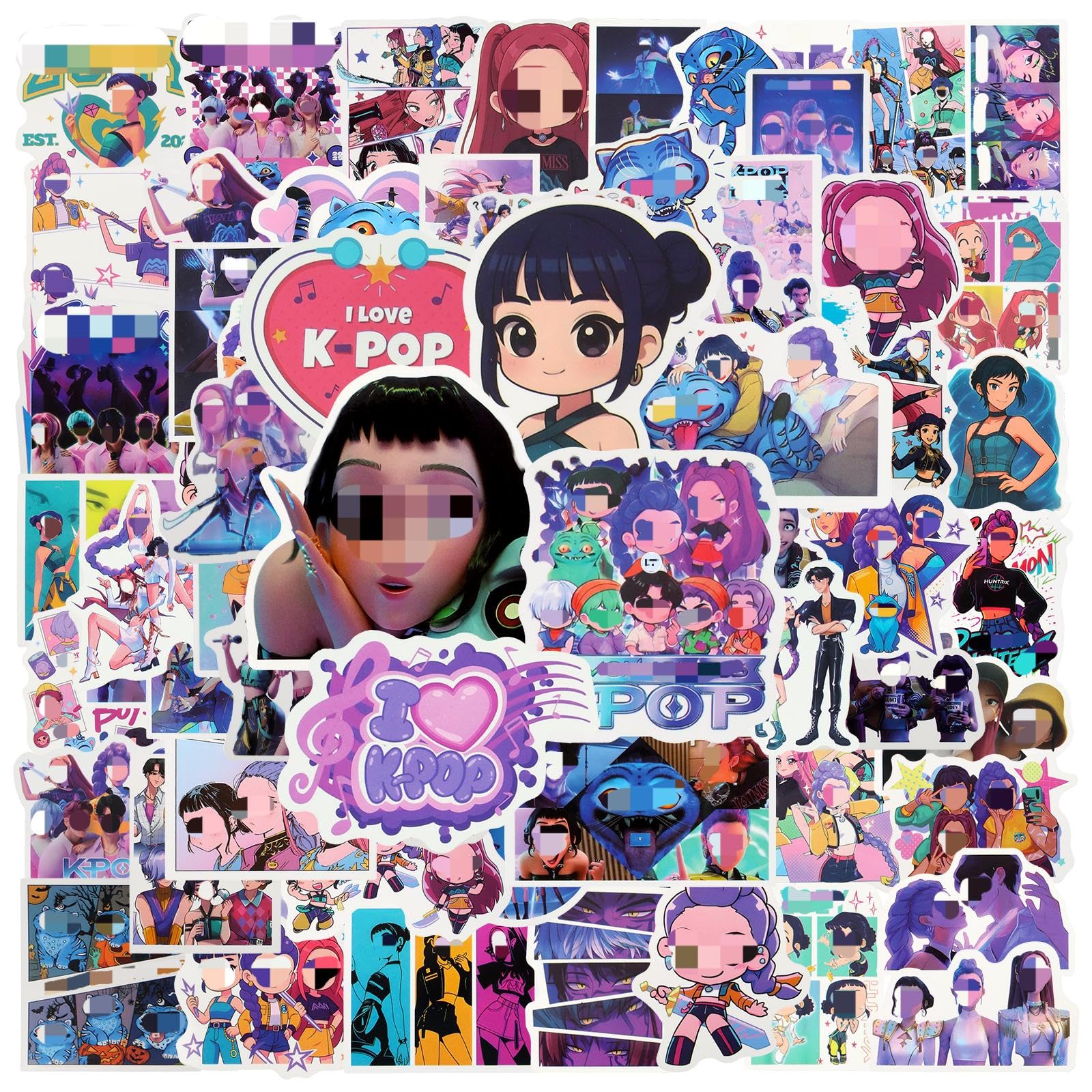 110PCS Demon Stickers, Cartoon Huntrs Stickers for Kids, Vinyl Waterproof Anime Decals Cool Trendy Decals for Water Bottles Laptop Guitar Skateboard Scrapbook