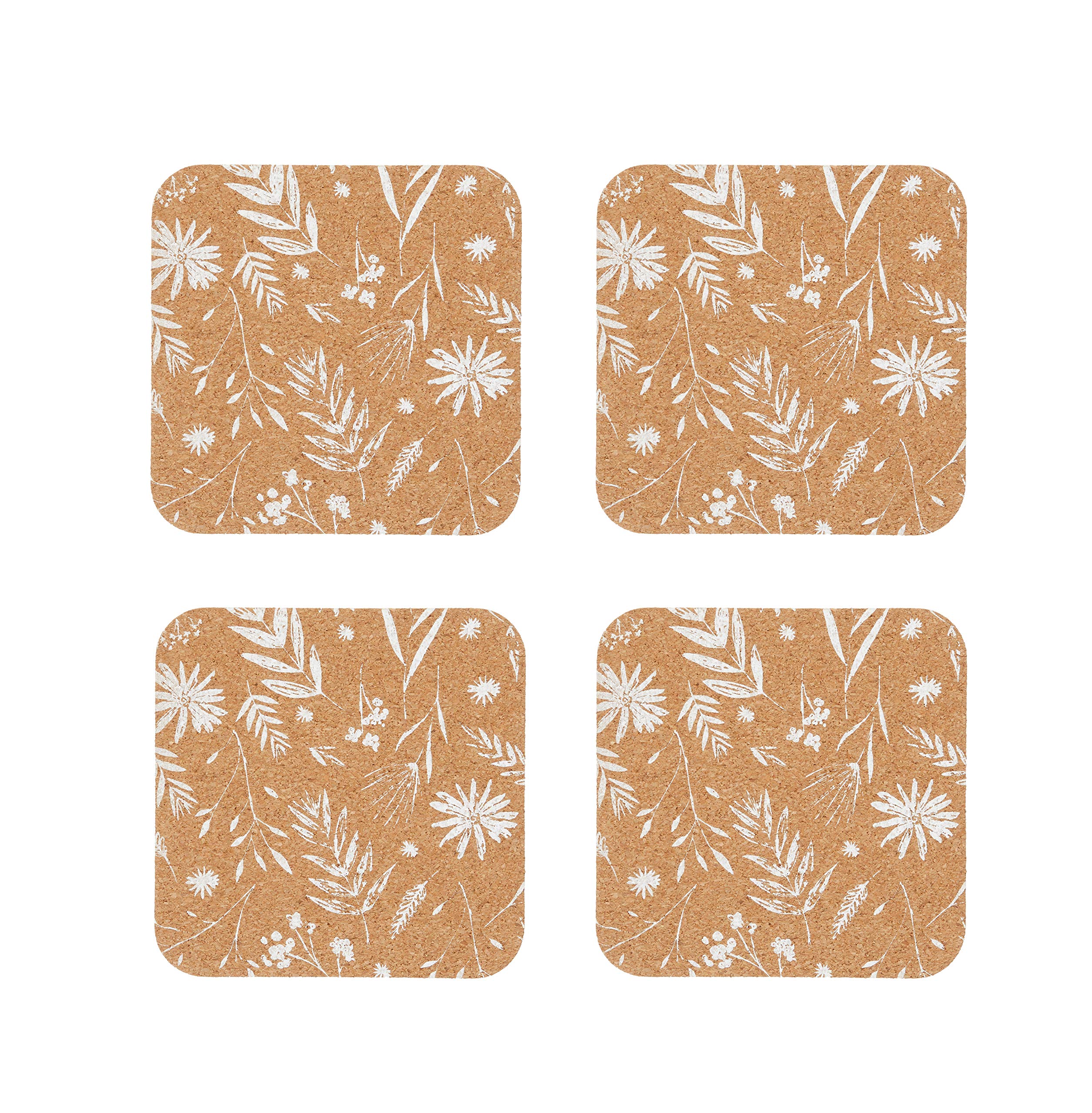 KitchenCraft Natural Elements Cork Coasters Set, 4 Pack of Biodegradable Wooden Mats, 12 x 12cm