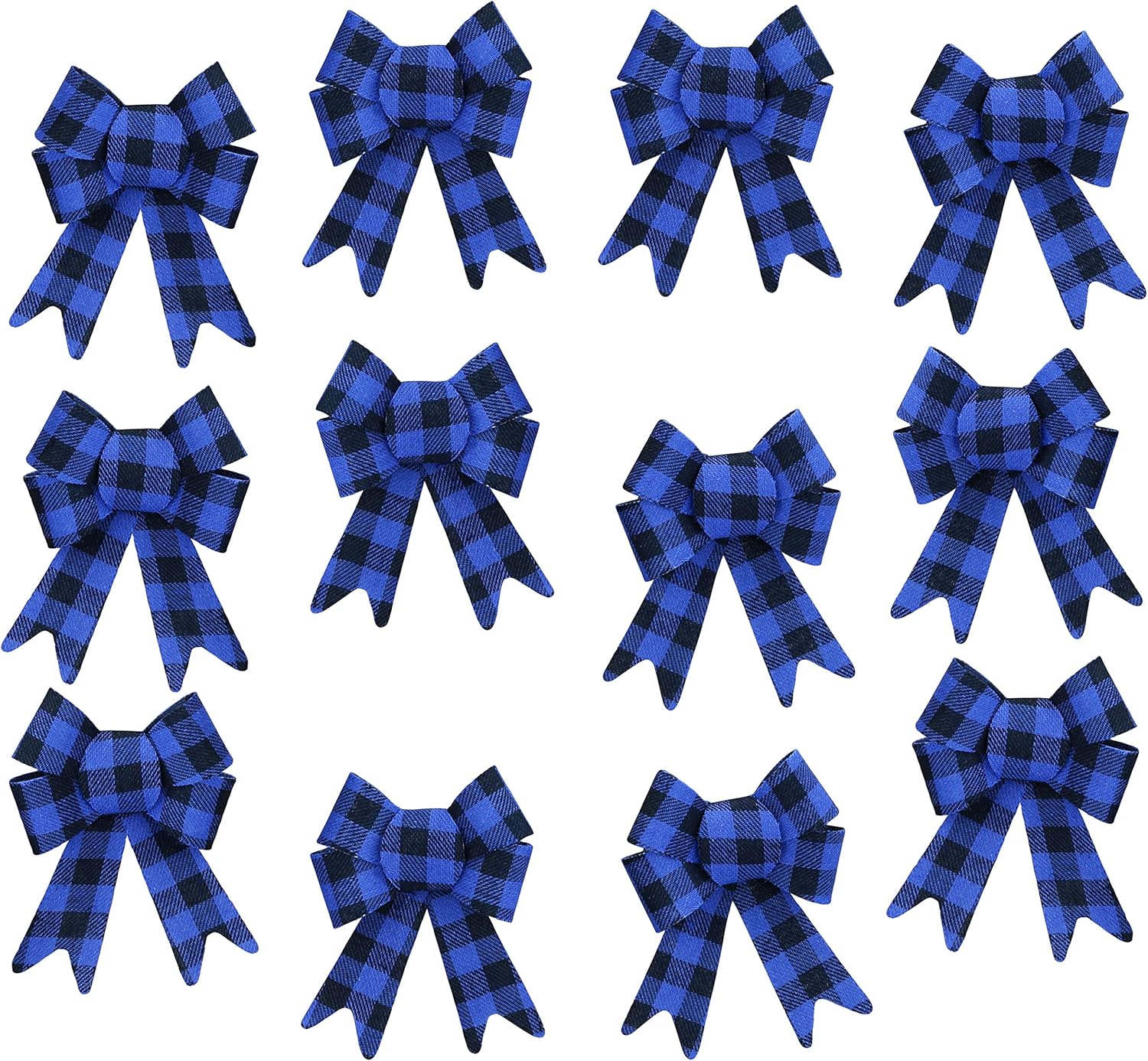 Bows & Ribbons - Iconikal Decorative Holiday Decorative Bows, 5 x 7 inches (Buffalo Plaid Blue) 12-Pack