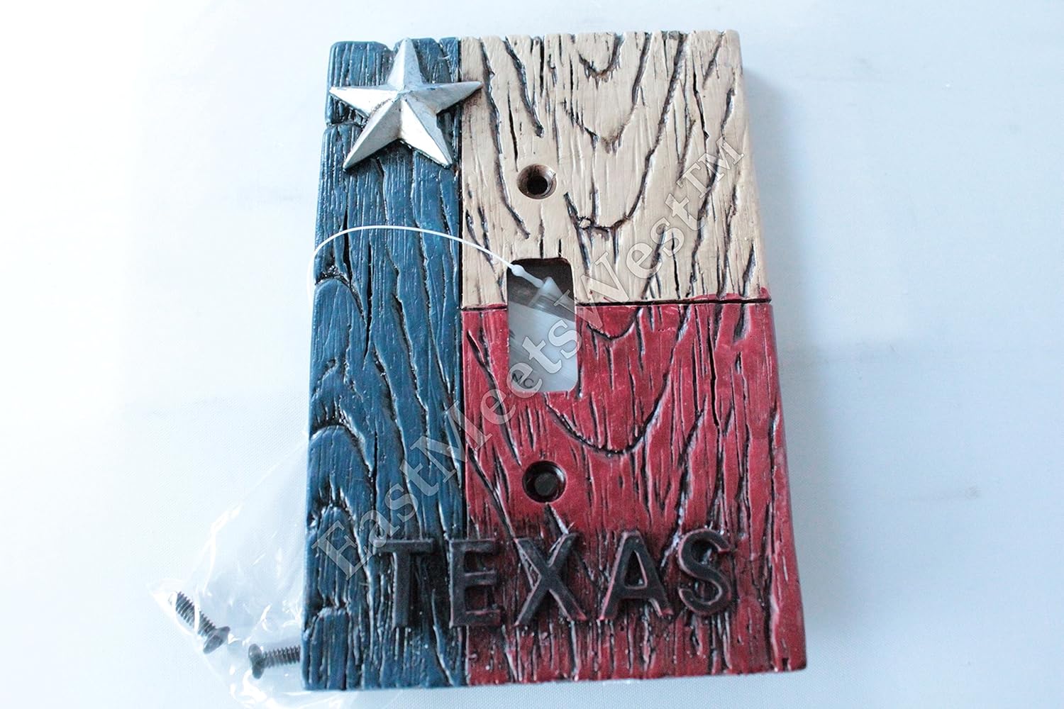 Western Cowboy Texas Flag Star Switch Plate Covers Electric Outlet Rustic Wood Look Decor (Single Switch)