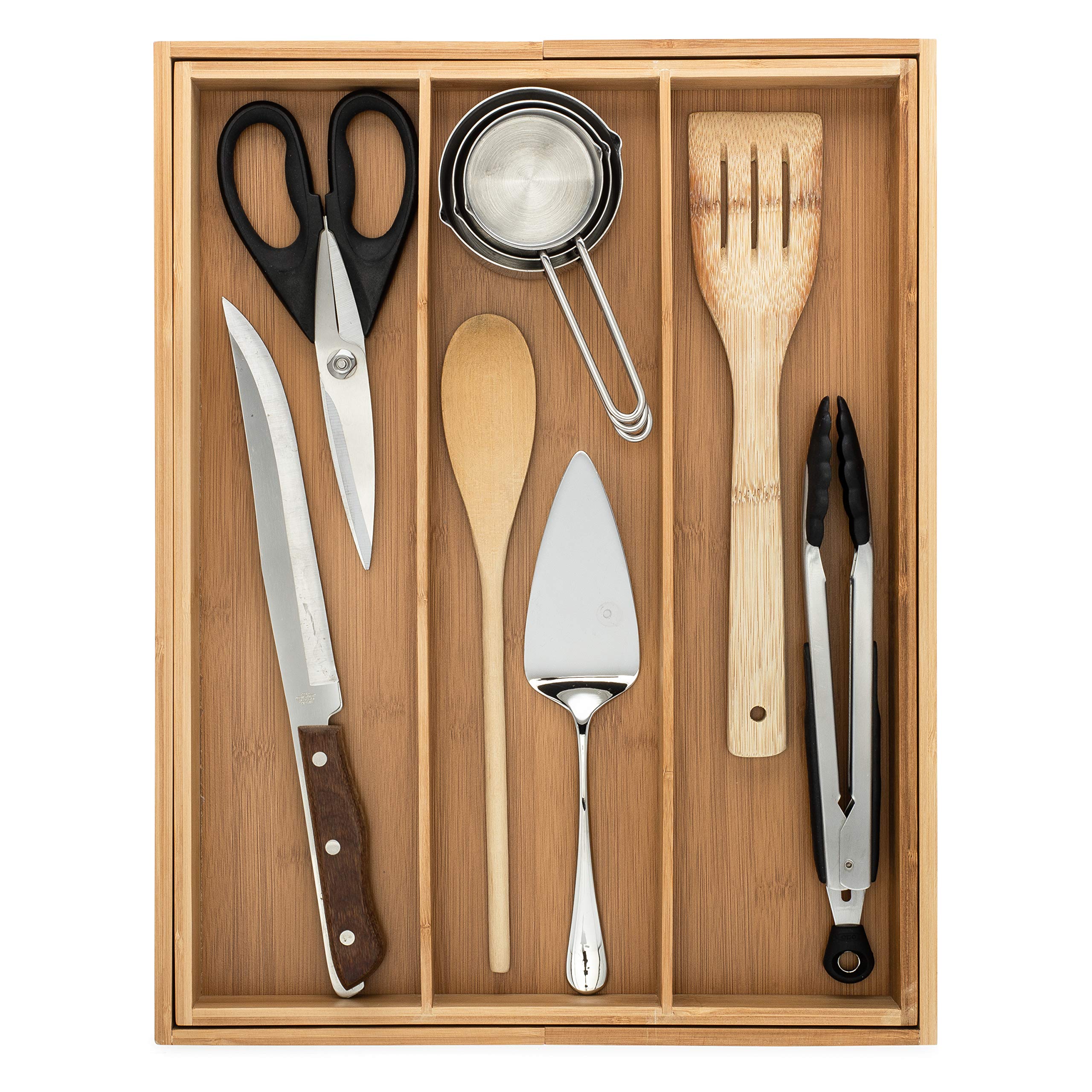 Bamboo Expandable Drawer Organizer, Premium Cutlery and Utensil Tray