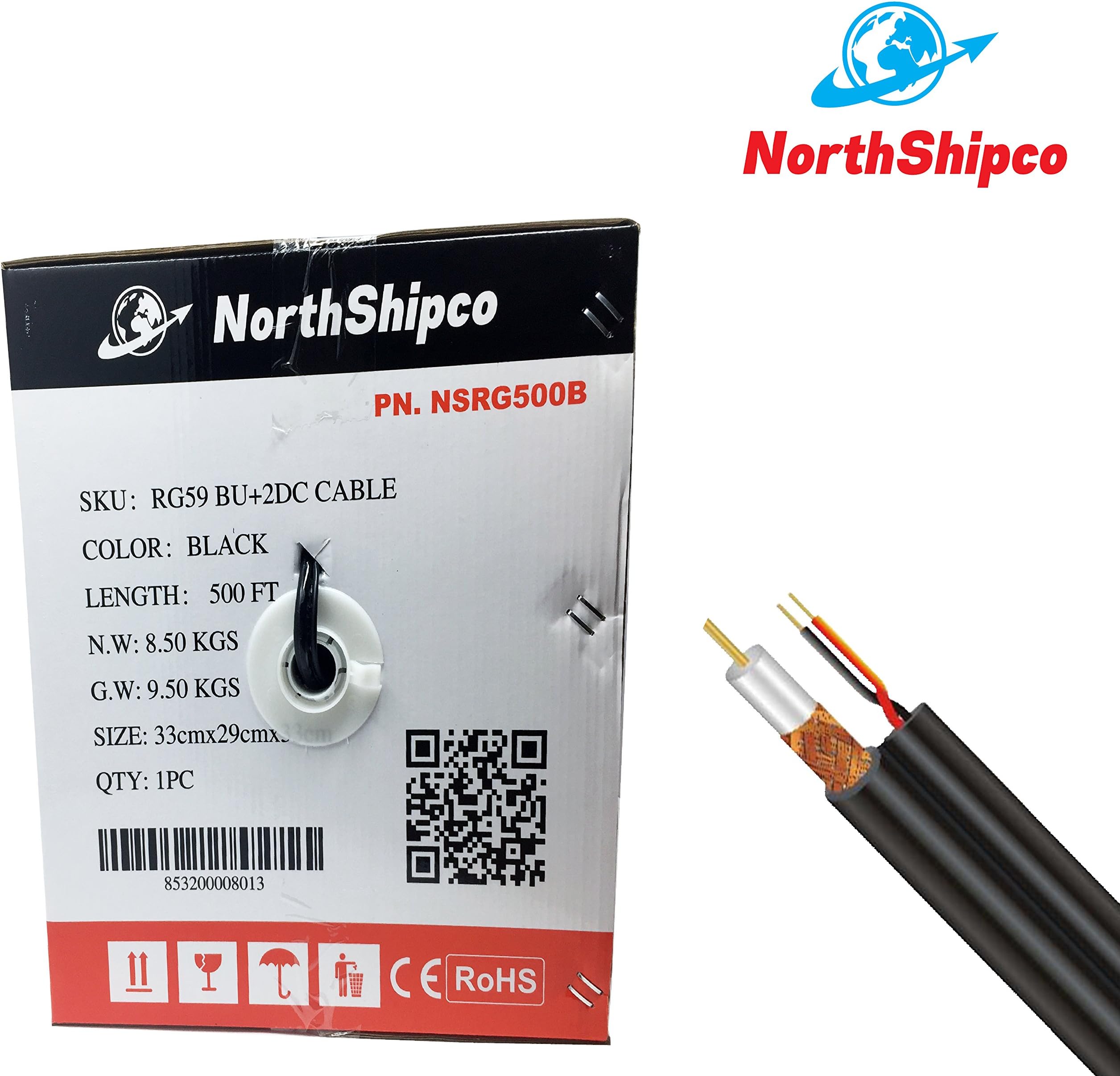 NorthShipco 500 ft. RG59 BU+ 2DC Cable CCS Black