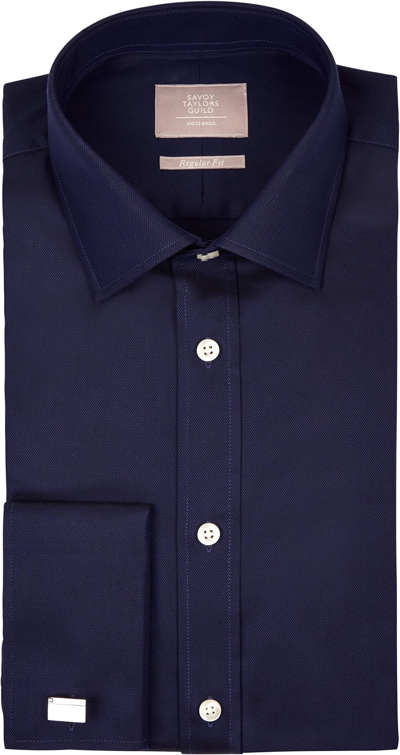 Savoy Taylors Guild Men's Regular Fit Navy Double Cuff Twill Dress Shirt
