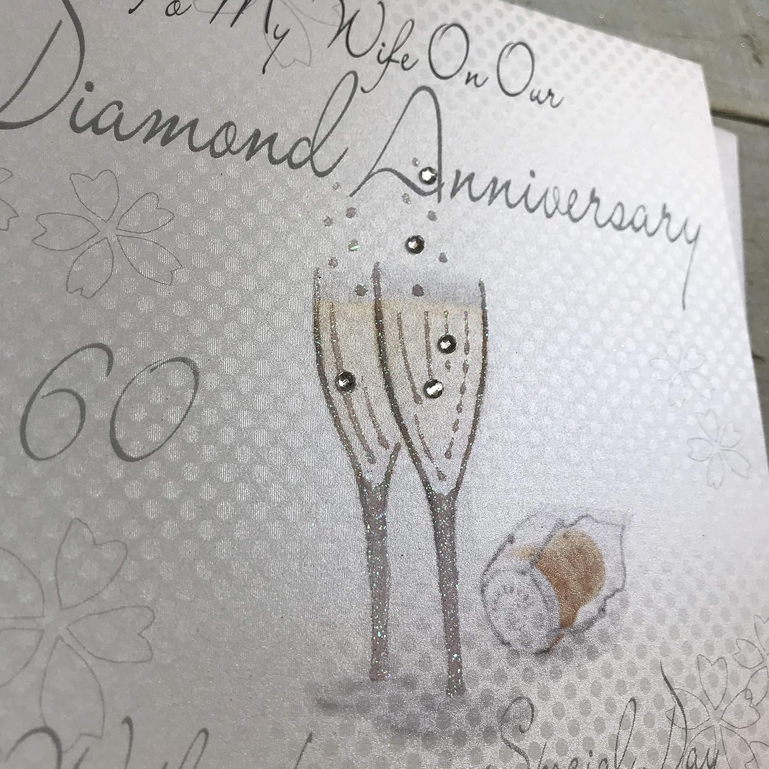 White Cotton Cards "To My Wife On Our Diamond Anniversary" Handmade 60th Anniversary Card, WA60W, 16cm x 16cm - Image 3
