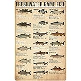 Smilelife Boy's Fishing Gifts Vintage Fresh Water Gamefish Knowledge Tin Sign for Man Cave Boys Hunting Room Bedroom Lake House Cabin Wall Art Decor 8x12 Inch (3069)