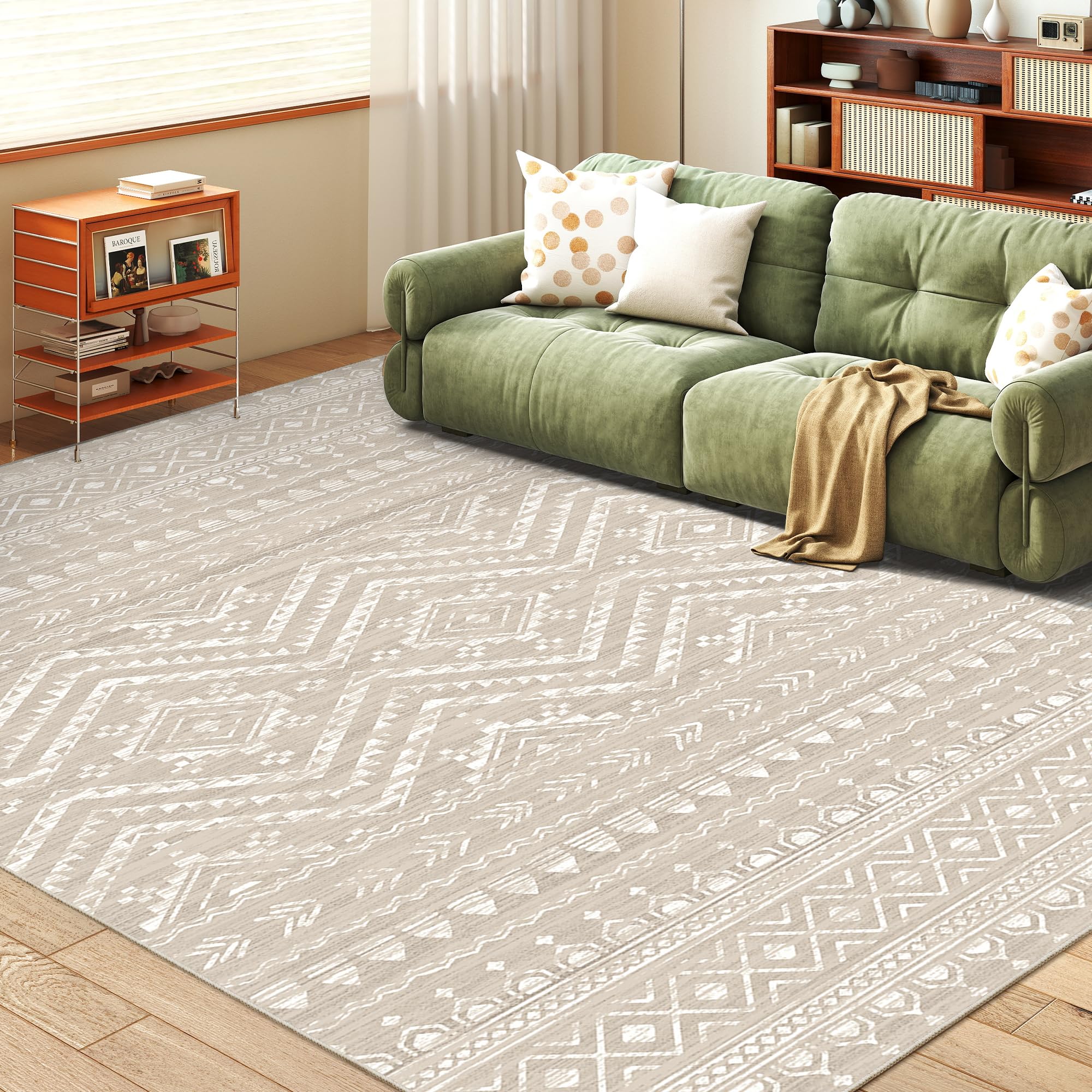 Miukiki 6x9 Area Rug for Living Room Moroccan Washable Rugs Non Slip Indoor Floor Carpet Foldable Large Soft Area Rug for Dining Room Bedroom with Low Pile(Brown,6'x9') Image