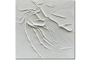 NANKAI Art Hand-Painted White Canvas Wall Art 24x24 inch Abstract Thick Texture Oil Painting Modern Minimalist Art Home Wall Decoration Painting