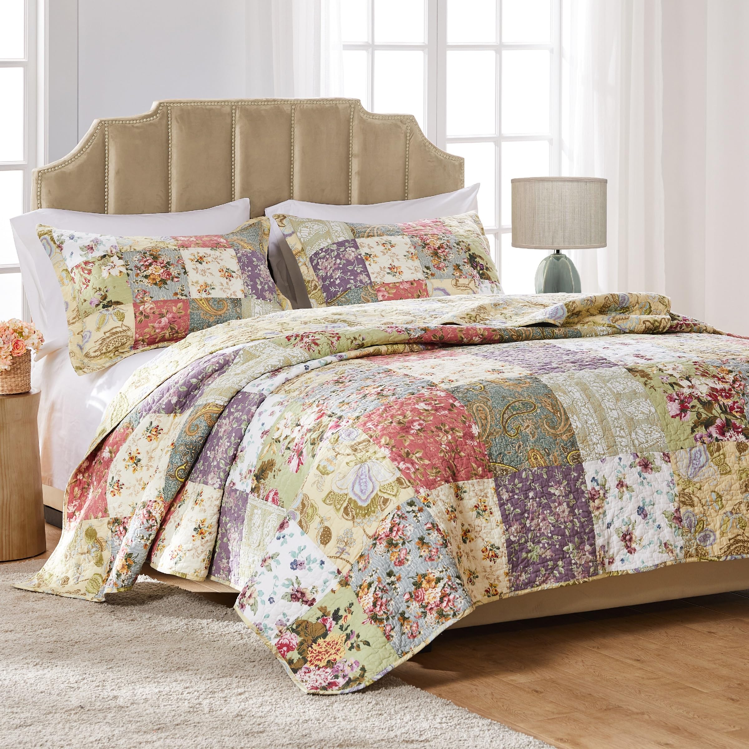 Photo 1 of Greenland Home Blooming Prairie 100% Cotton Authentic Patchwork Quilt Set, 2-Piece Twin/Twin XL, Model:GL-0809CMST