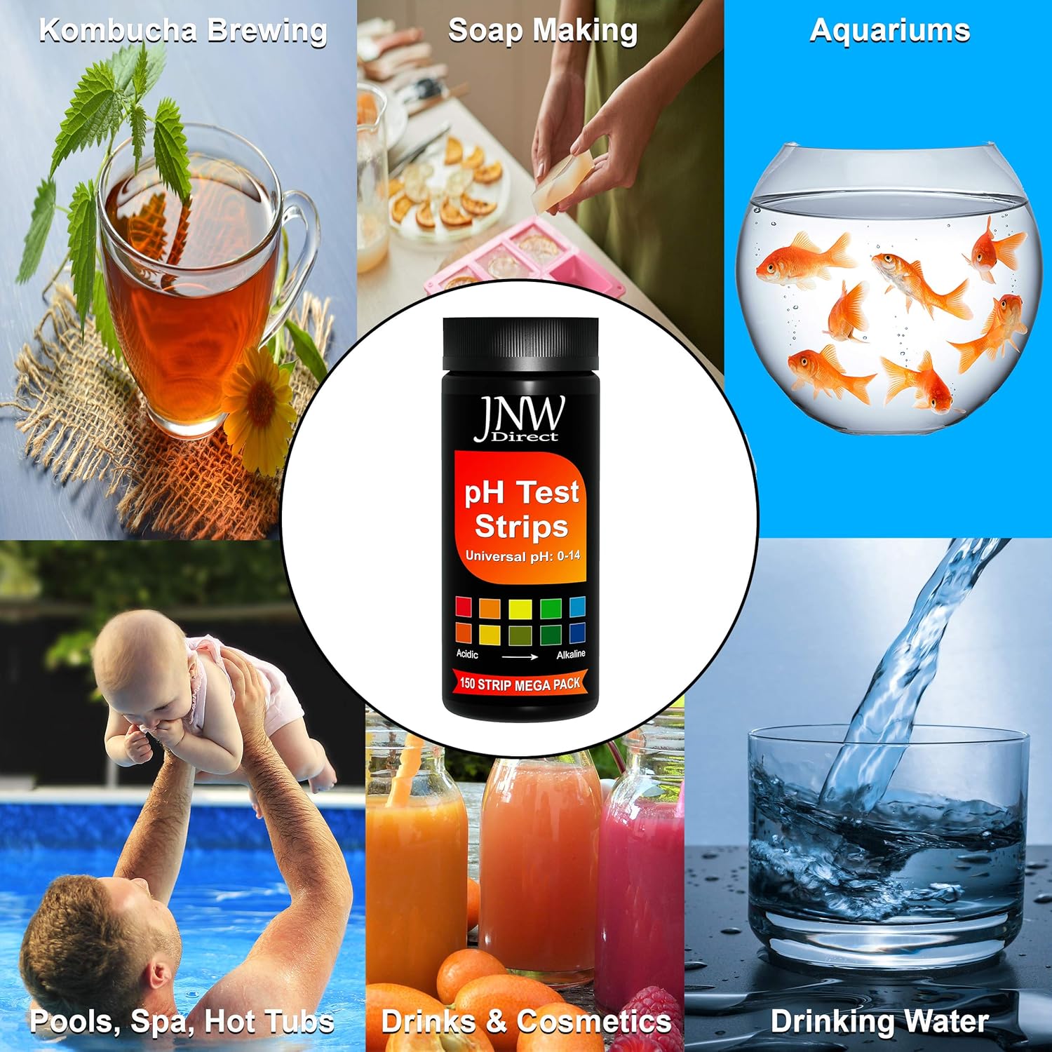 pH Test Strips, 150 Universal Strips pH 014 for Testing Water, Urine, Saliva, Pool, Kombucha