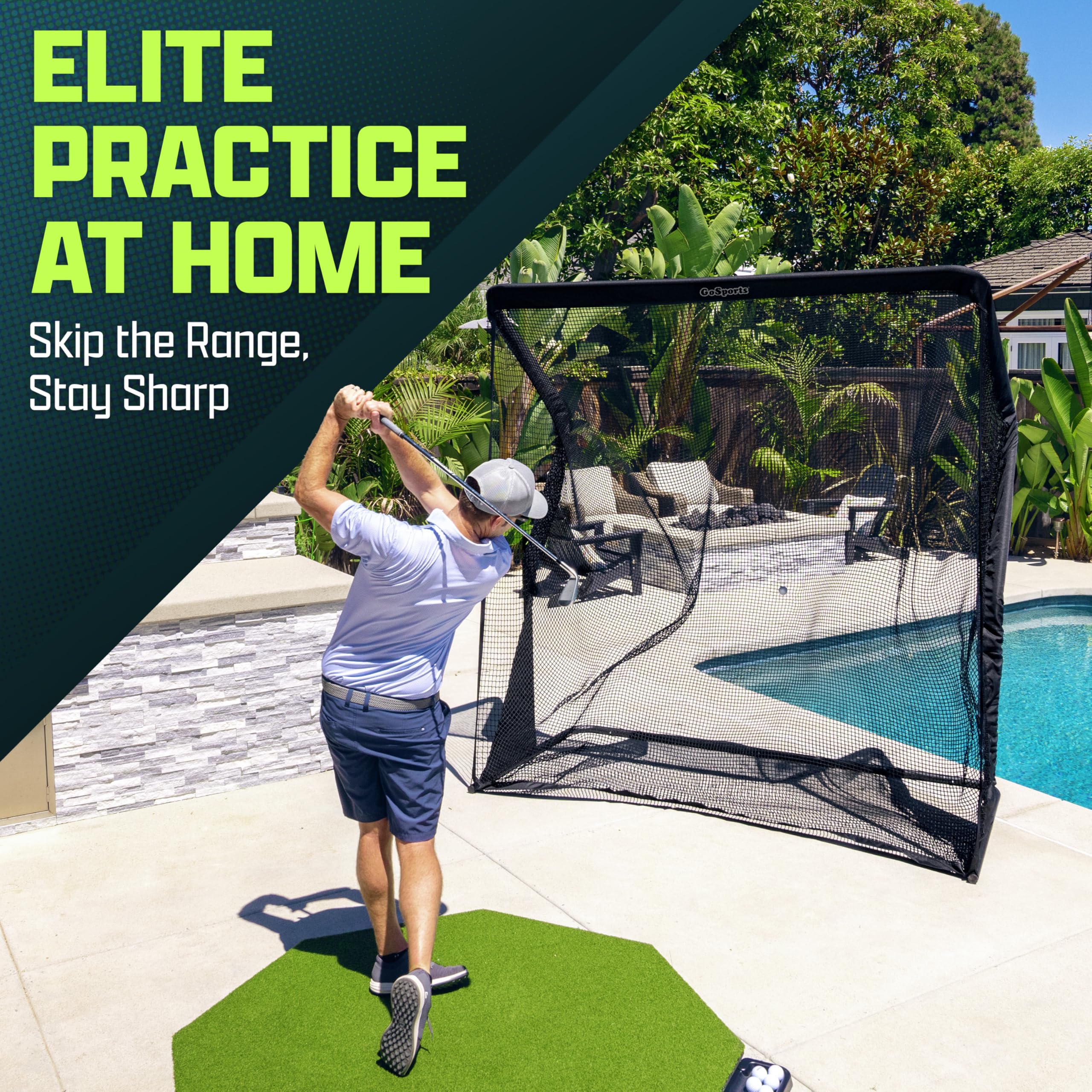 GoSports Elite Golf Practice Net with Steel Frame - Choose 10' or 7' Size