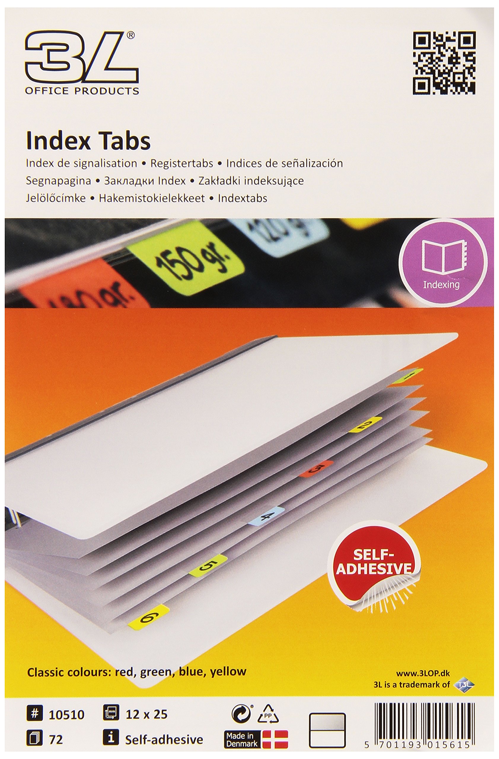 3L Index Tabs Permanent Write-on Type-on 25mm Assorted Ref 10510 [Pack of 72]